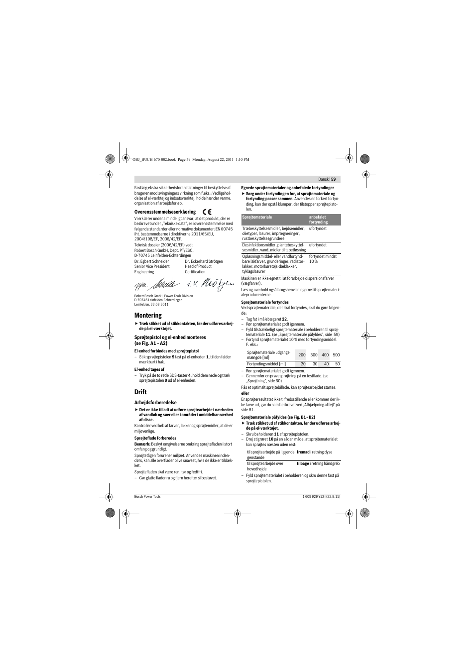 Montering, Drift | Bosch PFS 55 User Manual | Page 59 / 191