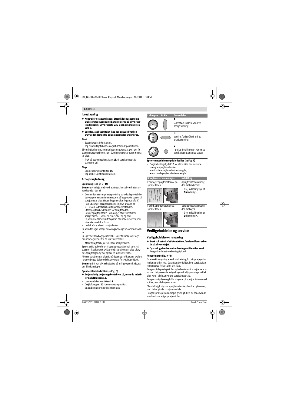 Vedligeholdelse og service | Bosch PFS 55 User Manual | Page 60 / 191