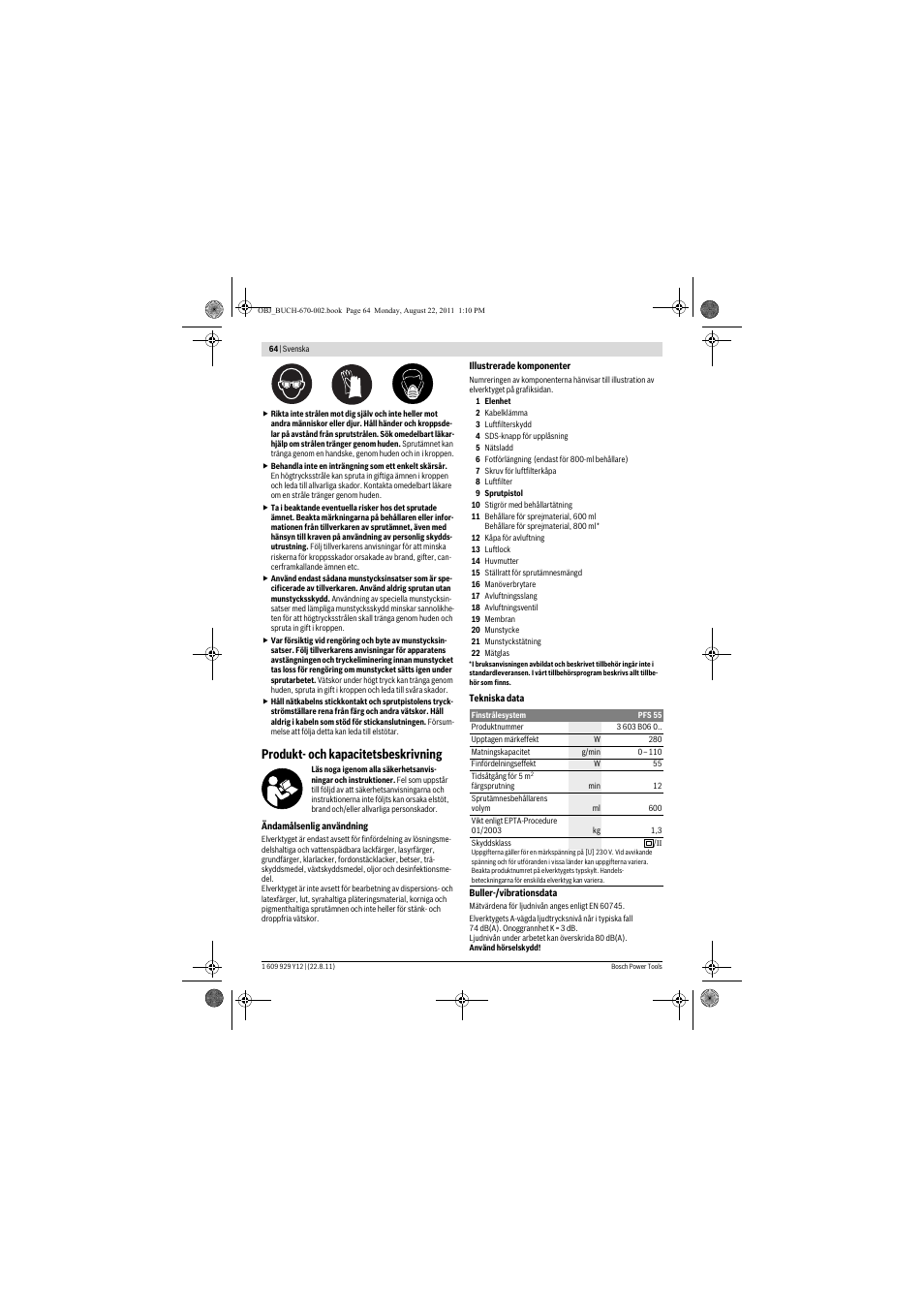 Produkt- och kapacitetsbeskrivning | Bosch PFS 55 User Manual | Page 64 / 191