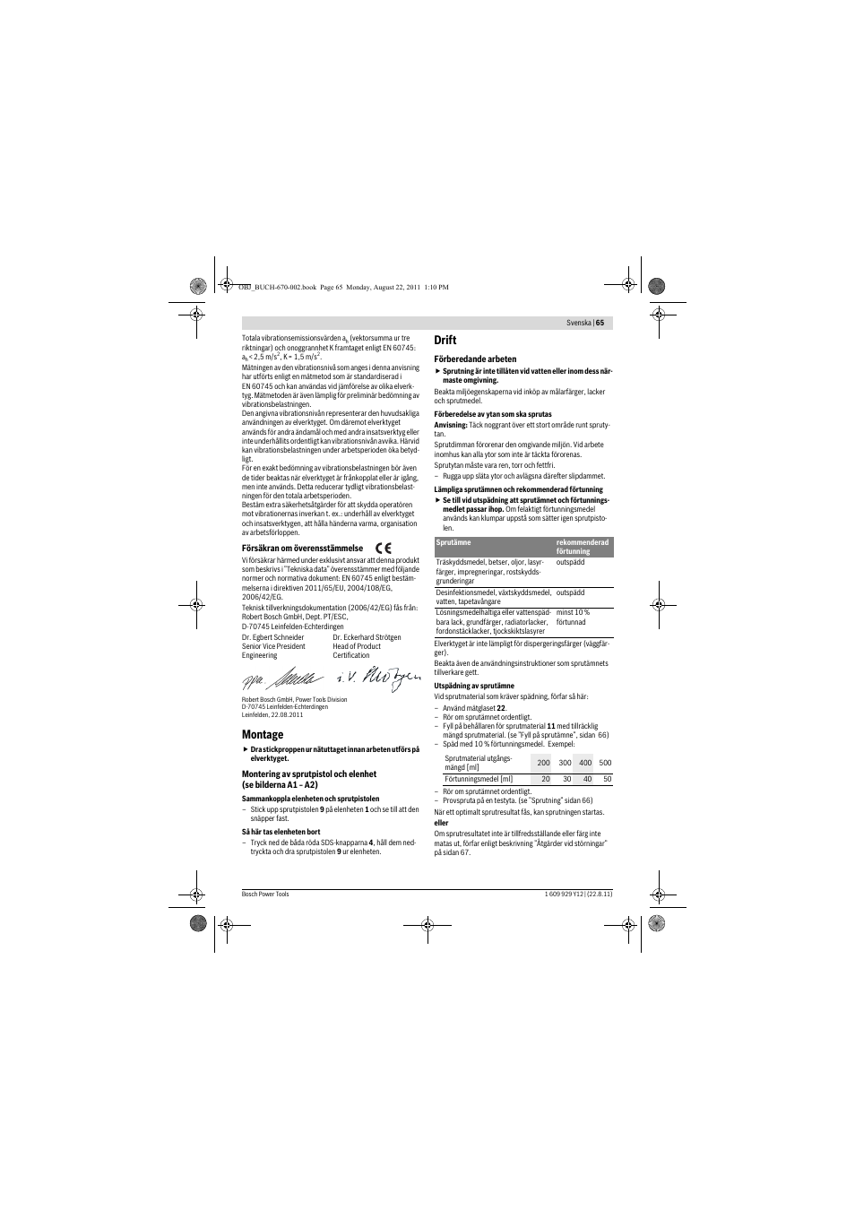 Montage, Drift | Bosch PFS 55 User Manual | Page 65 / 191