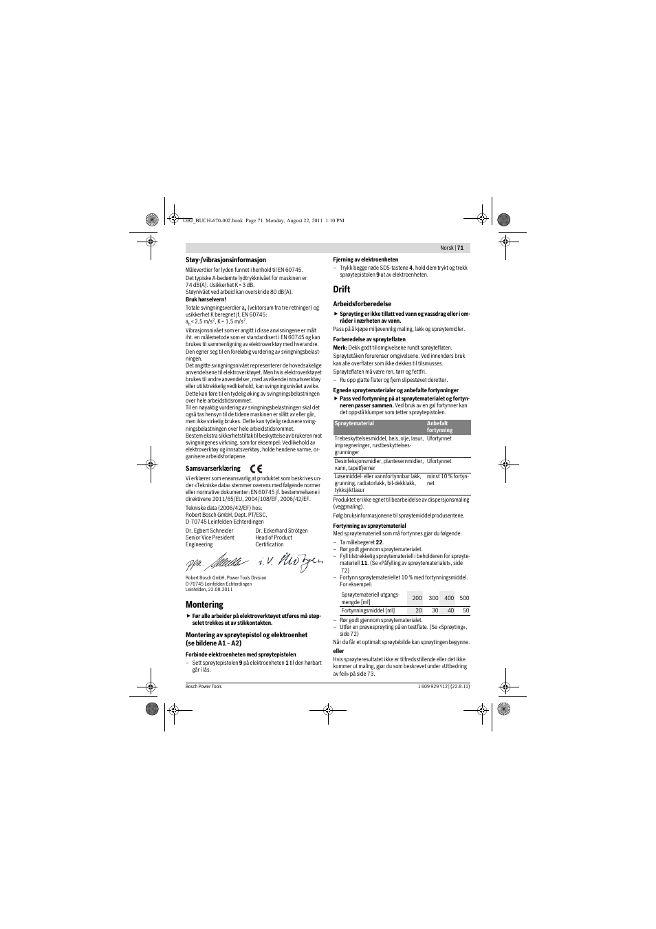 Montering, Drift | Bosch PFS 55 User Manual | Page 71 / 191