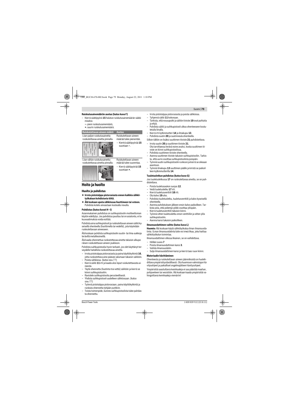 Hoito ja huolto | Bosch PFS 55 User Manual | Page 79 / 191