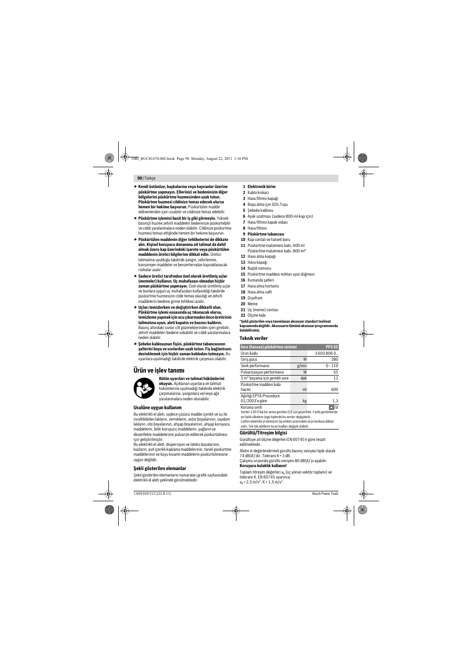 Ürün ve işlev tan m | Bosch PFS 55 User Manual | Page 90 / 191