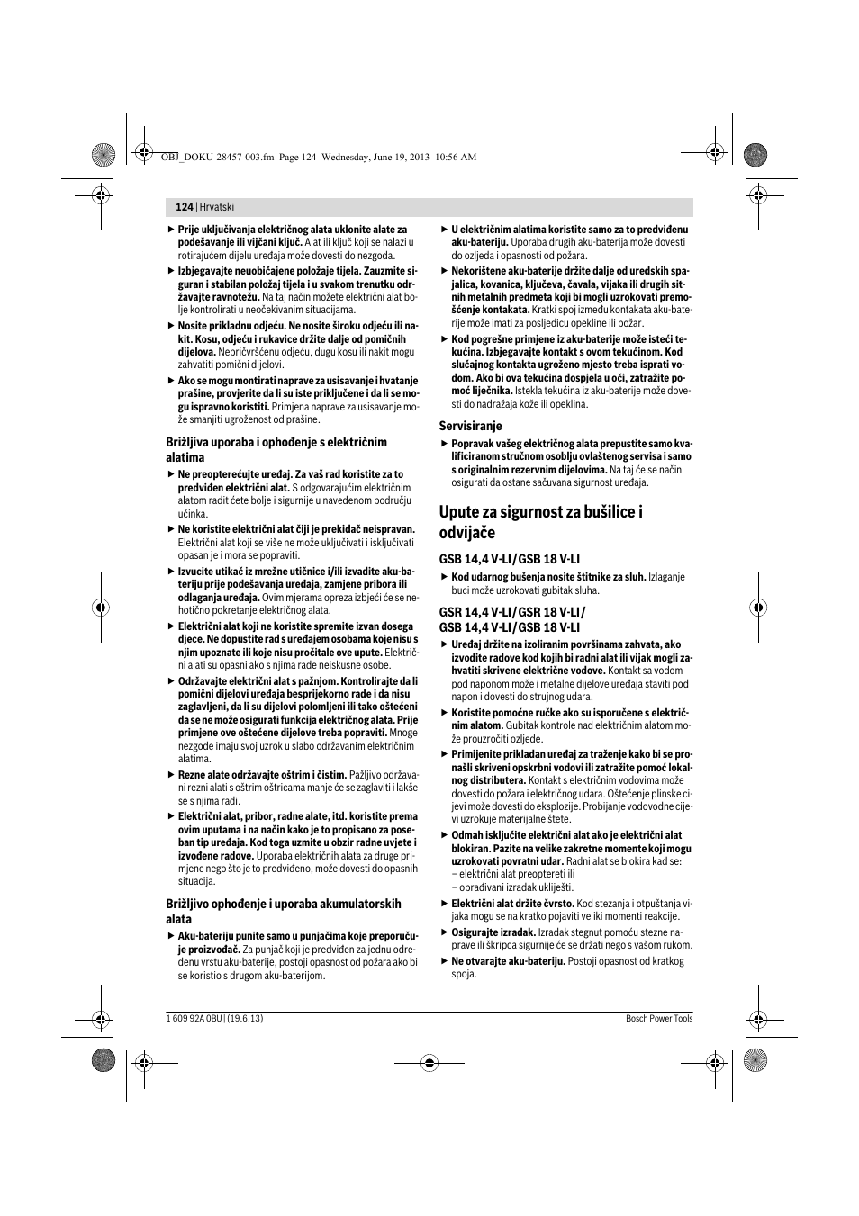 Upute za sigurnost za bušilice i odvijače | Bosch GSB 14,4 V-LI Professional User Manual | Page 124 / 157