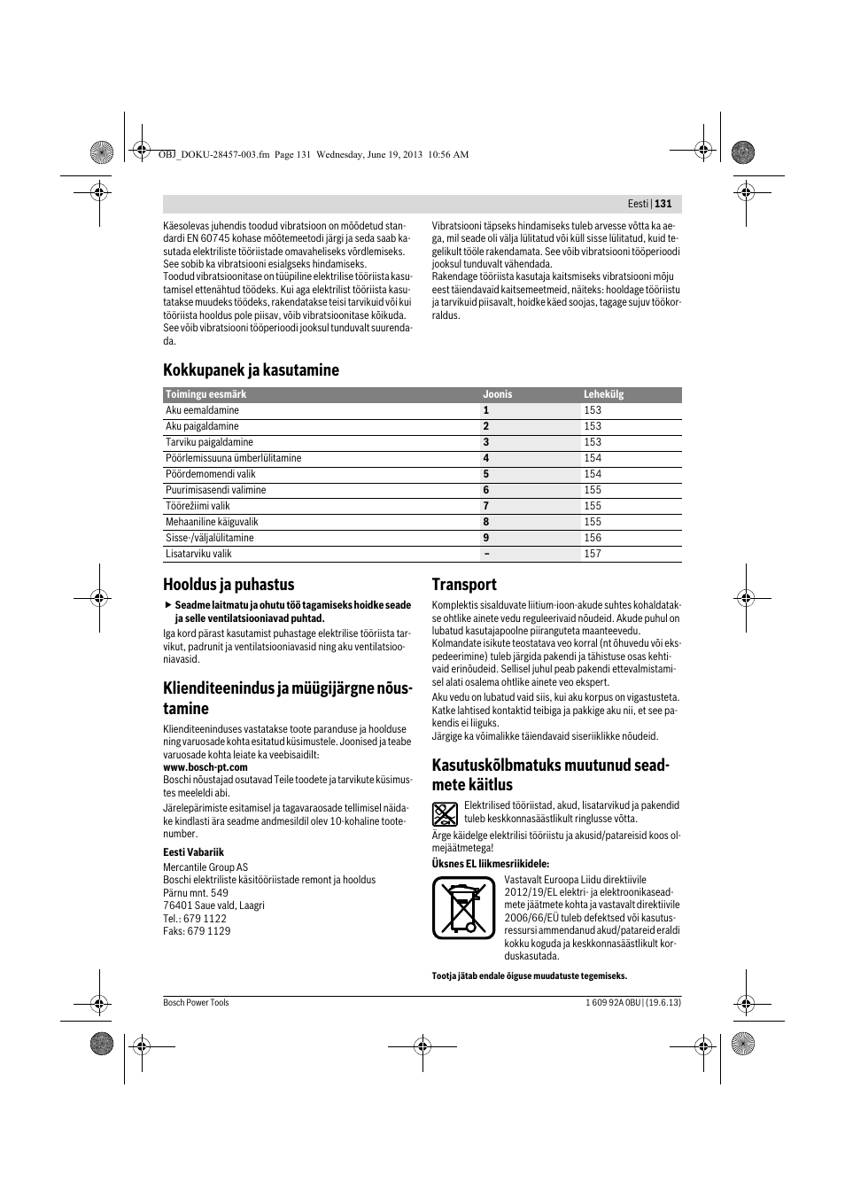 Kokkupanek ja kasutamine hooldus ja puhastus, Klienditeenindus ja müügijärgne nõus- tamine, Transport | Kasutuskõlbmatuks muutunud sead- mete käitlus | Bosch GSB 14,4 V-LI Professional User Manual | Page 131 / 157