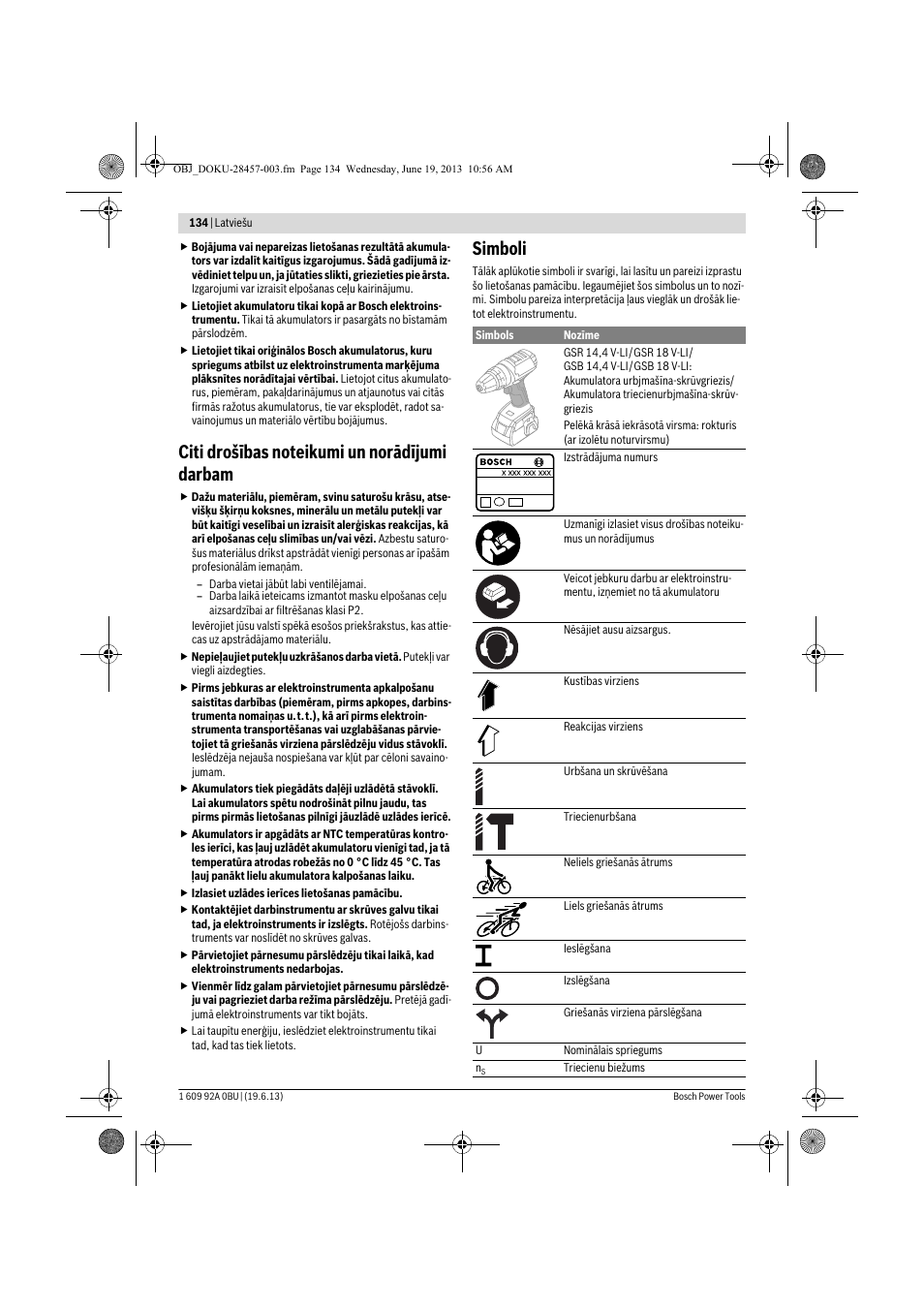 Simboli | Bosch GSB 14,4 V-LI Professional User Manual | Page 134 / 157