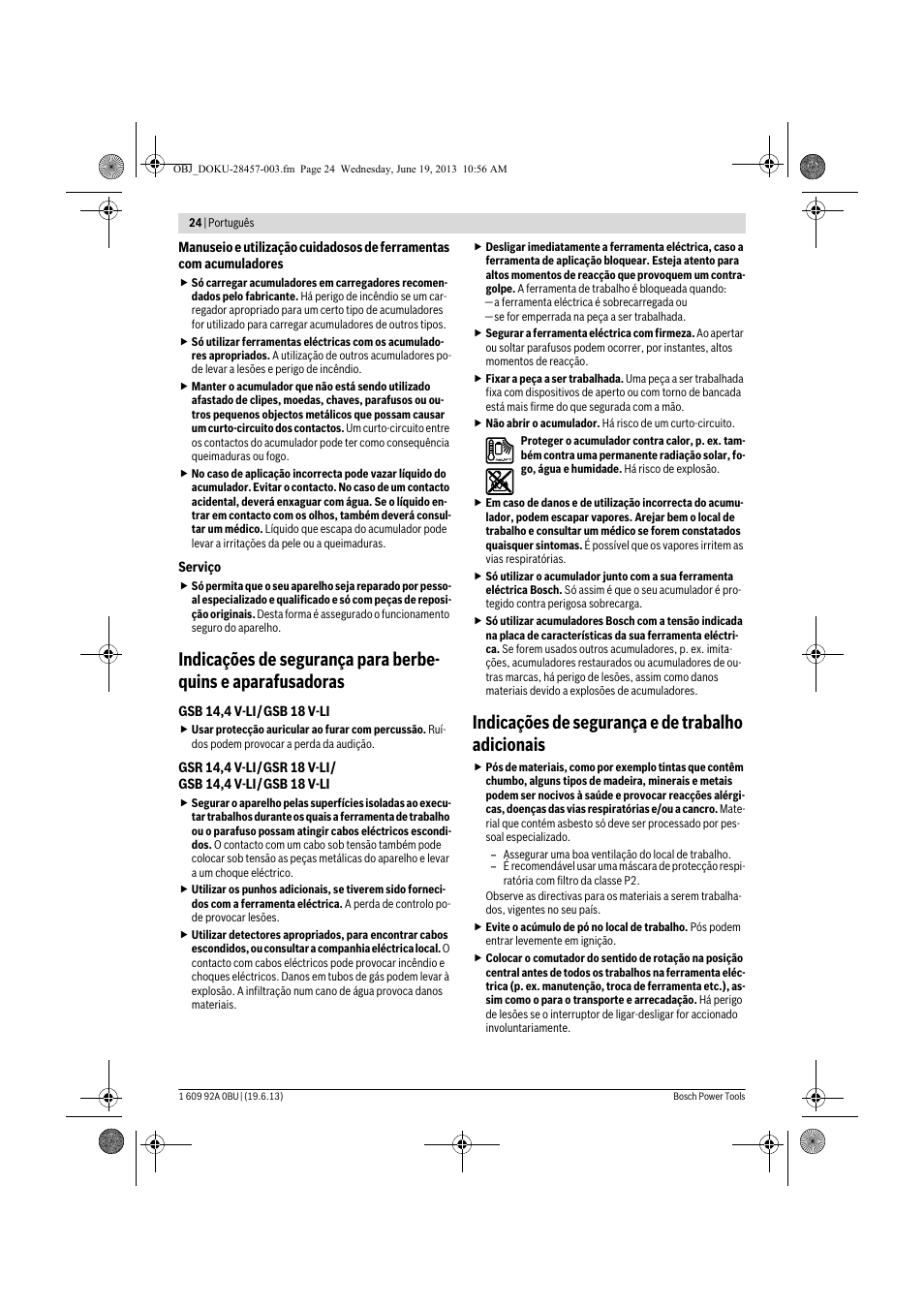 Indicações de segurança e de trabalho adicionais | Bosch GSB 14,4 V-LI Professional User Manual | Page 24 / 157