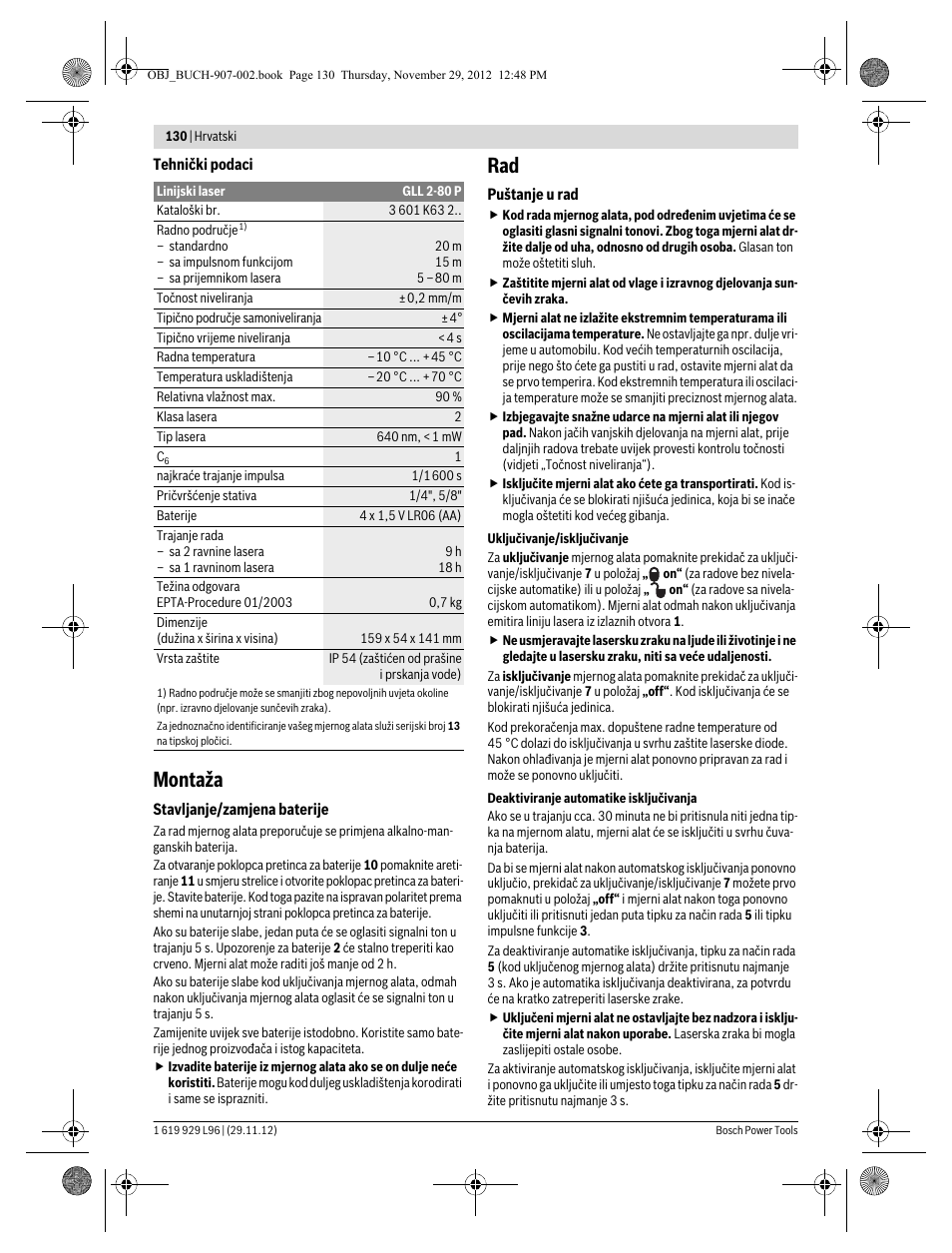 Montaža | Bosch GLL 2-80 P Professional User Manual | Page 130 / 193