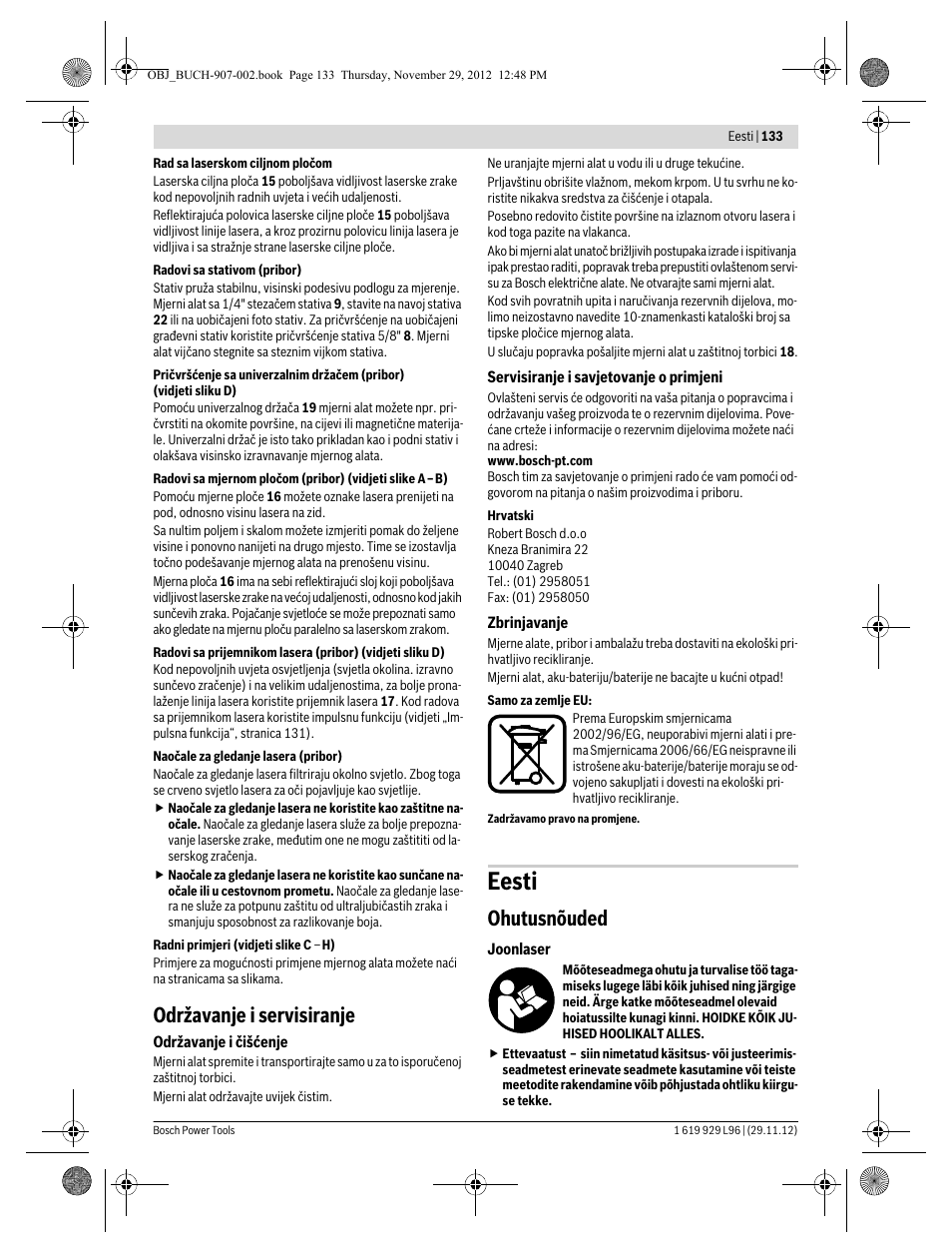 Eesti, Održavanje i servisiranje, Ohutusnõuded | Bosch GLL 2-80 P Professional User Manual | Page 133 / 193