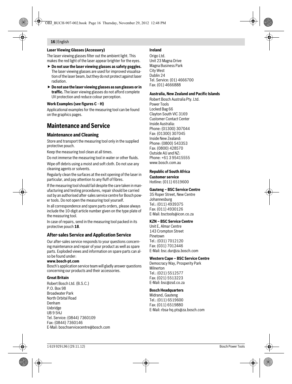 Maintenance and service | Bosch GLL 2-80 P Professional User Manual | Page 16 / 193