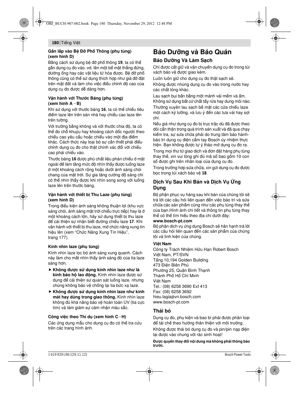 Bảo dưỡng và bảo quản | Bosch GLL 2-80 P Professional User Manual | Page 180 / 193