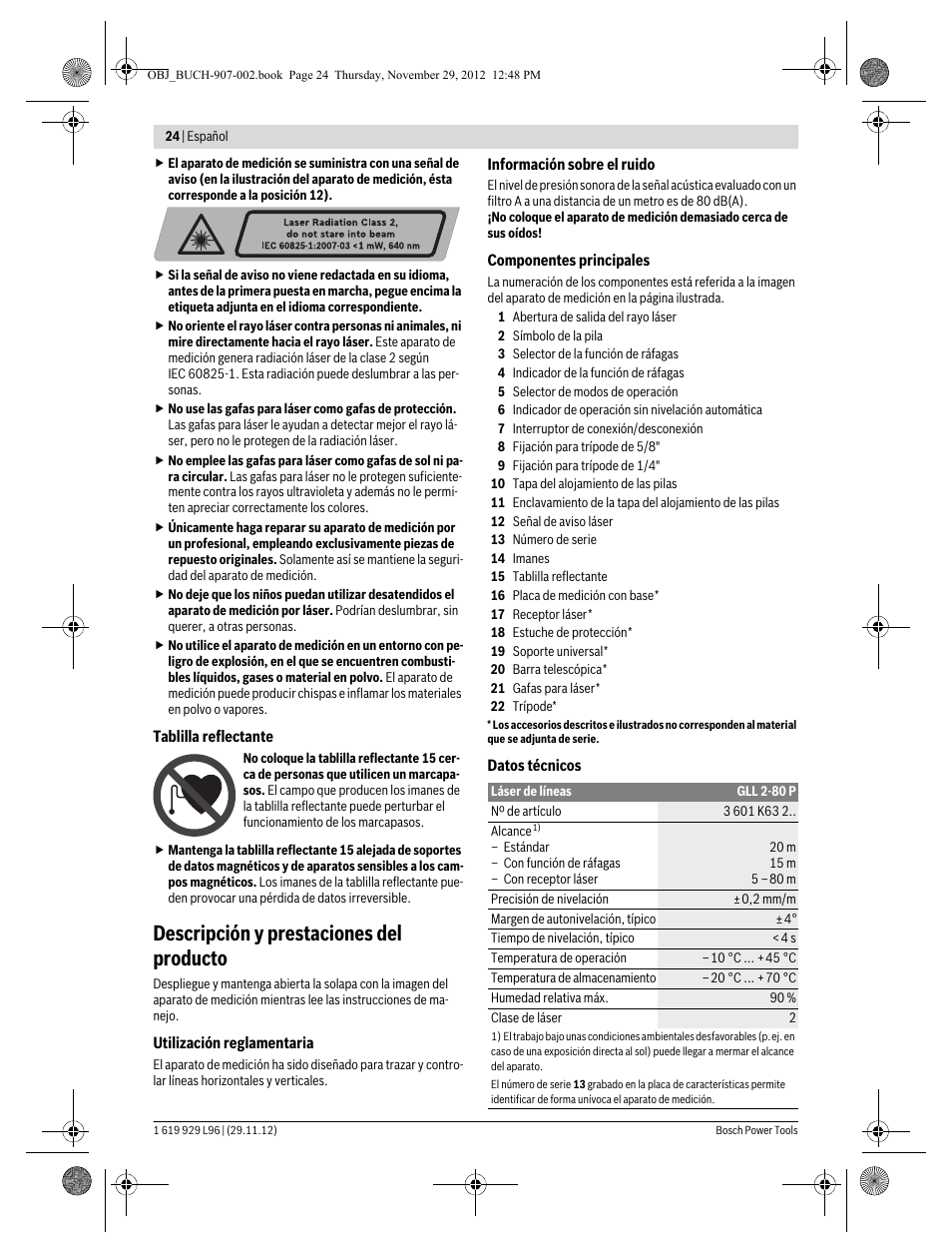 Descripción y prestaciones del producto | Bosch GLL 2-80 P Professional User Manual | Page 24 / 193