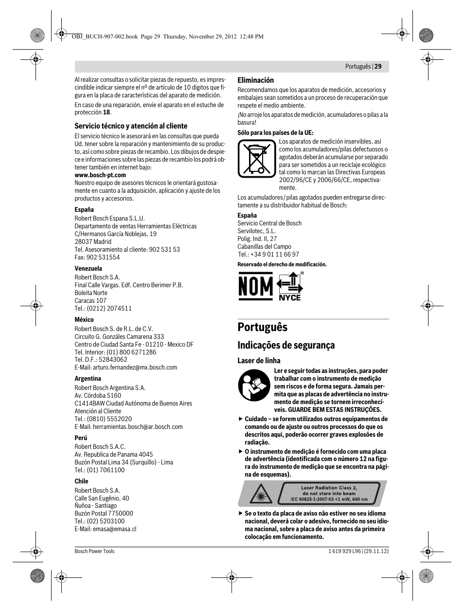 Português, Indicações de segurança | Bosch GLL 2-80 P Professional User Manual | Page 29 / 193