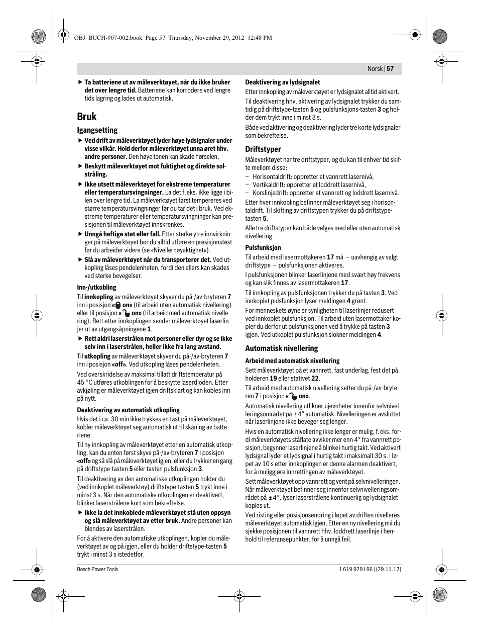 Bruk | Bosch GLL 2-80 P Professional User Manual | Page 57 / 193