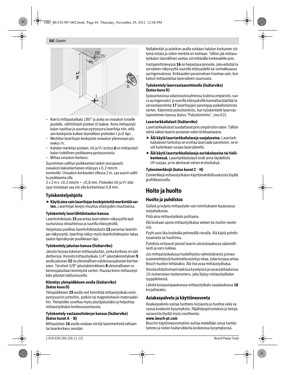 Hoito ja huolto | Bosch GLL 2-80 P Professional User Manual | Page 64 / 193
