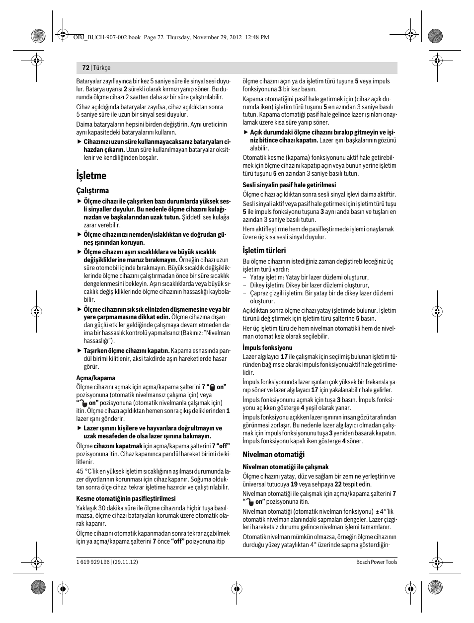 Işletme | Bosch GLL 2-80 P Professional User Manual | Page 72 / 193