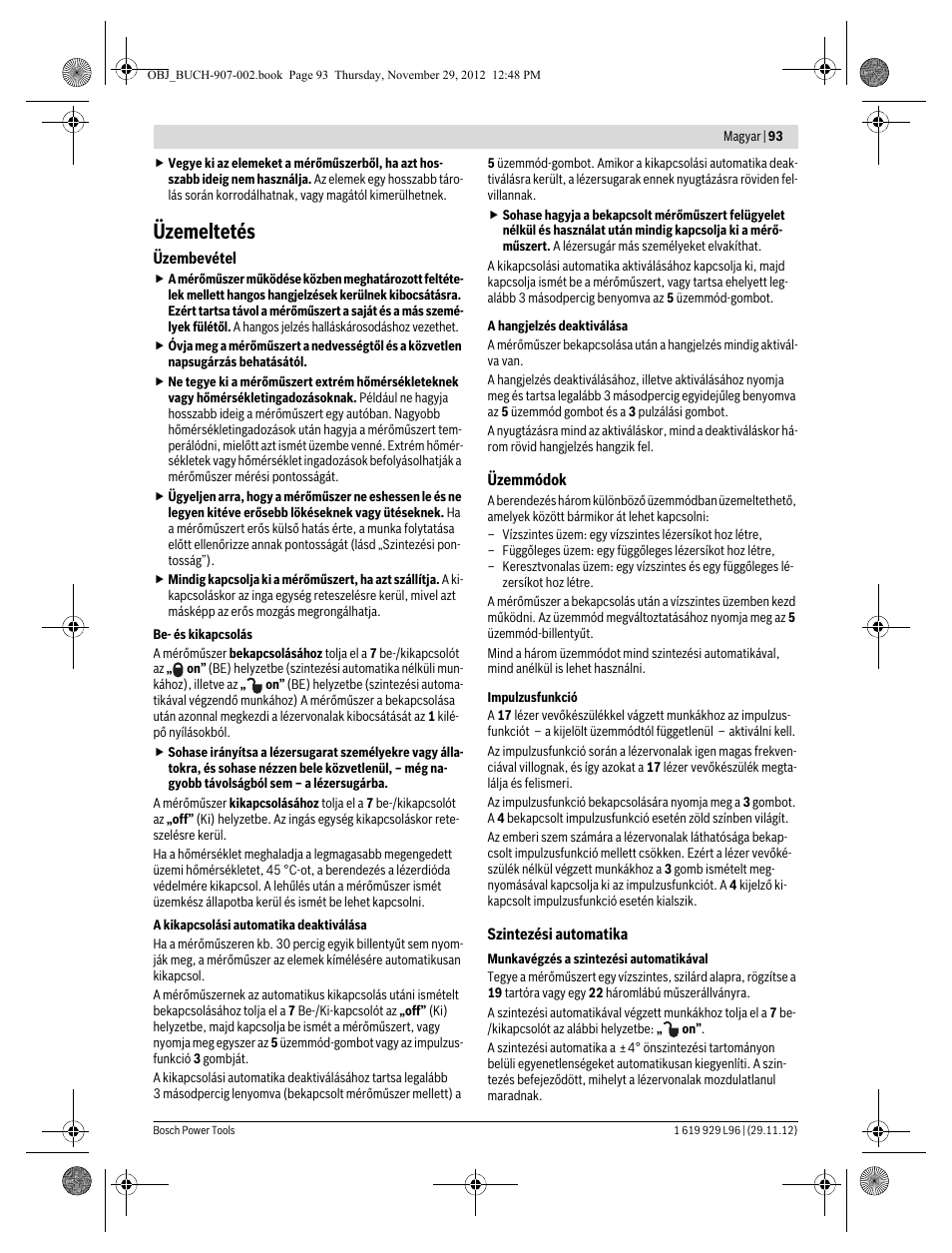 Üzemeltetés | Bosch GLL 2-80 P Professional User Manual | Page 93 / 193