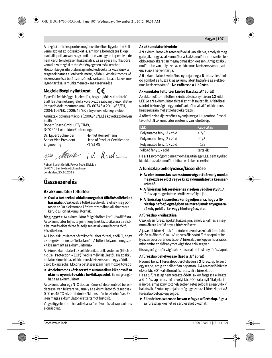 Összeszerelés | Bosch GSA 18 V-LI Professional User Manual | Page 107 / 189