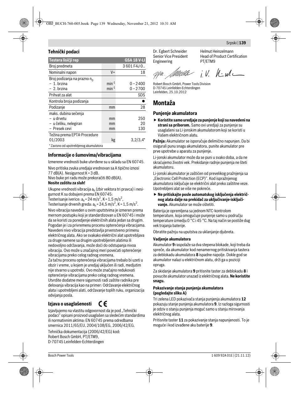 Montaža | Bosch GSA 18 V-LI Professional User Manual | Page 139 / 189