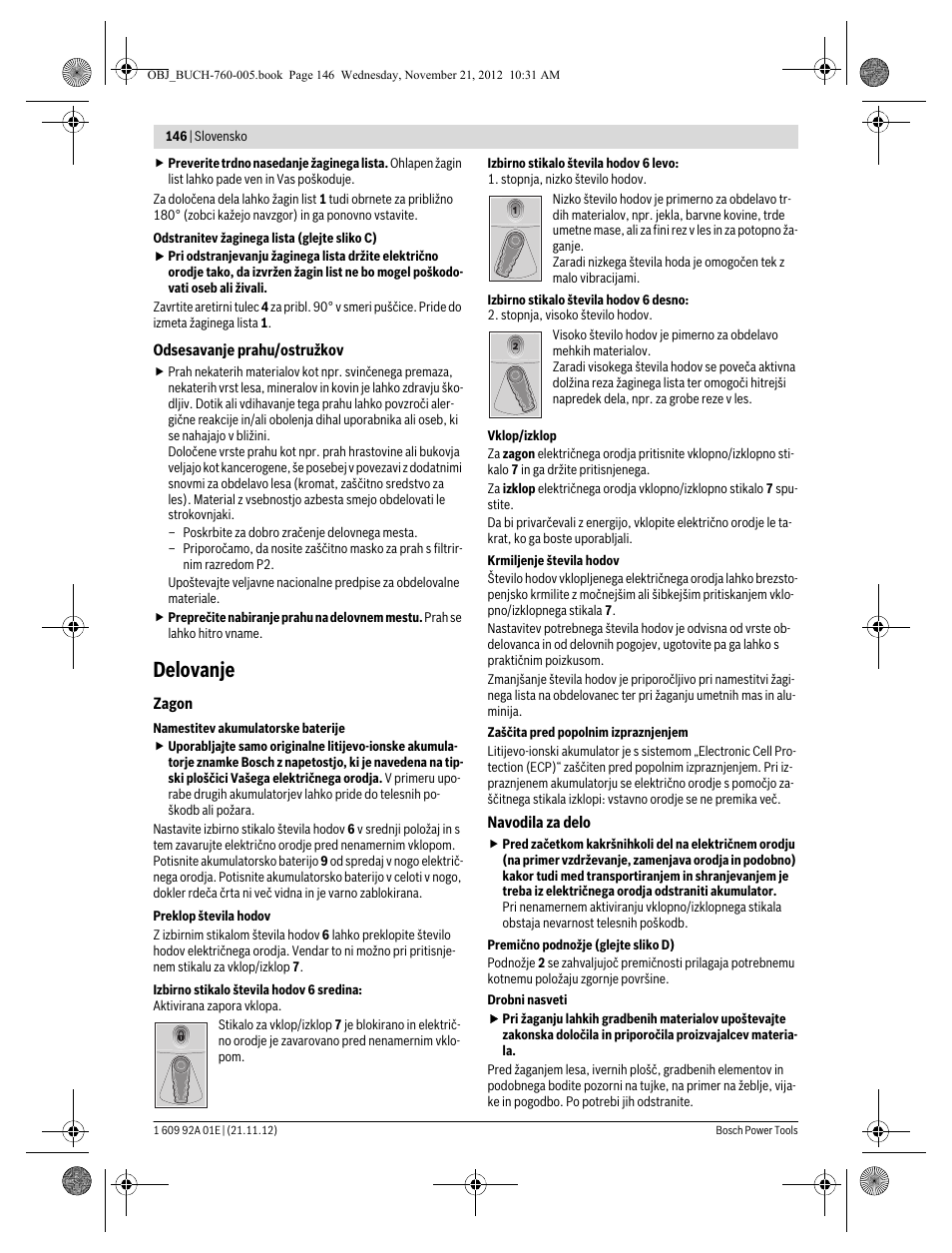 Delovanje | Bosch GSA 18 V-LI Professional User Manual | Page 146 / 189