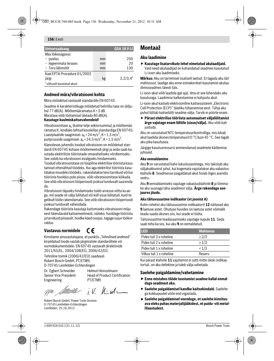 Montaaž | Bosch GSA 18 V-LI Professional User Manual | Page 156 / 189