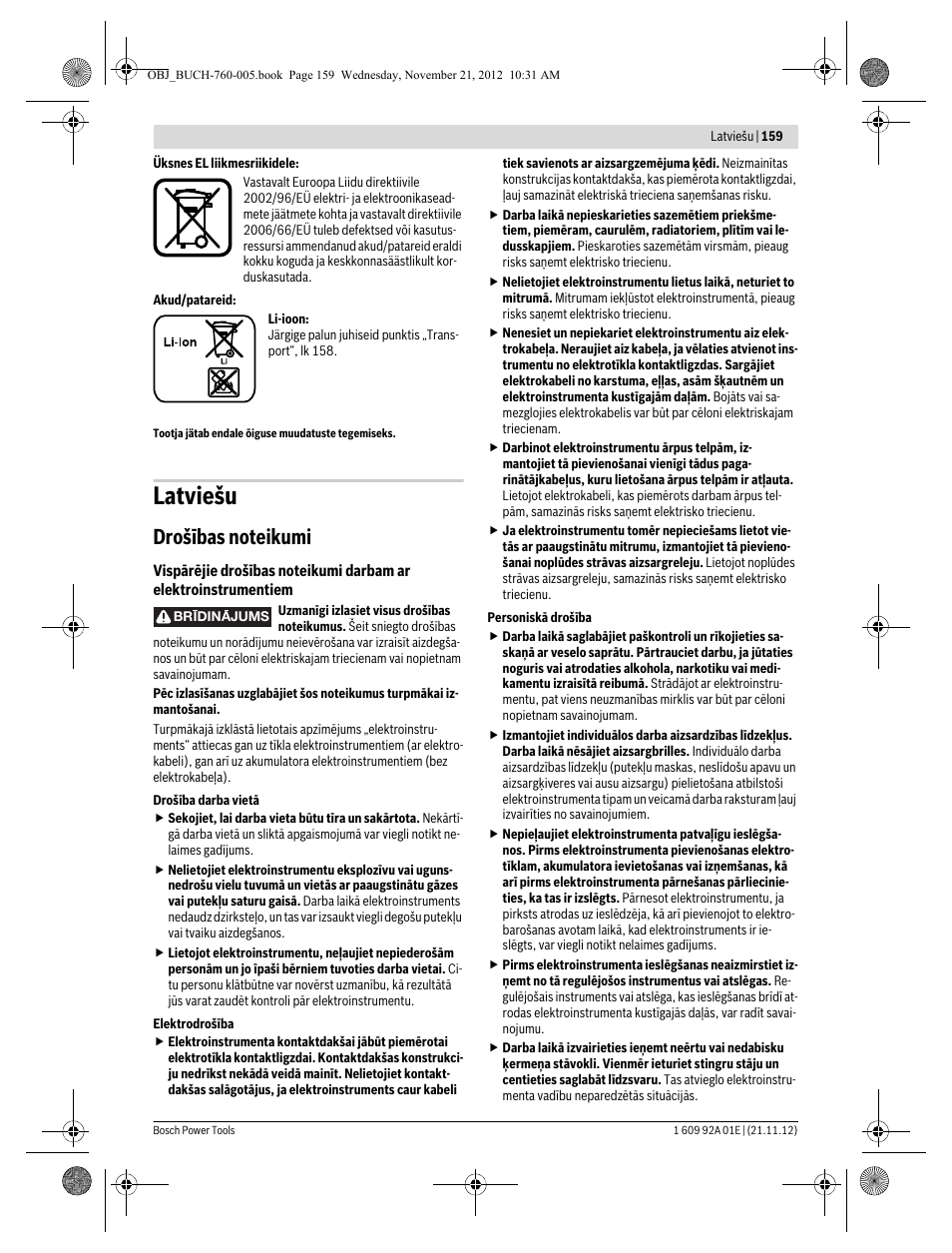 Latviešu | Bosch GSA 18 V-LI Professional User Manual | Page 159 / 189