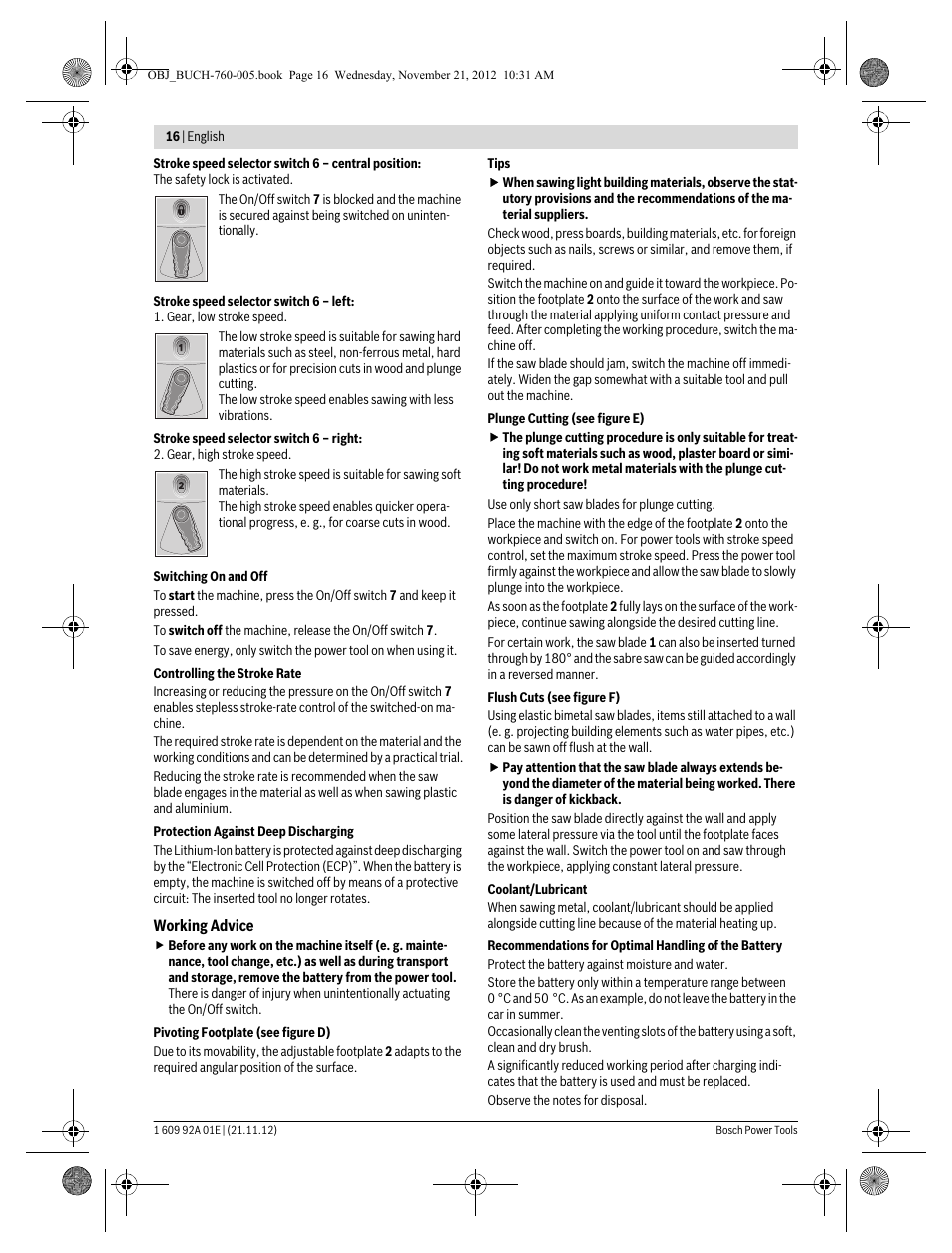 Bosch GSA 18 V-LI Professional User Manual | Page 16 / 189