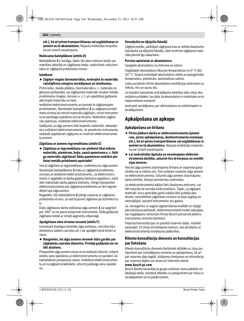 Apkalpošana un apkope | Bosch GSA 18 V-LI Professional User Manual | Page 164 / 189