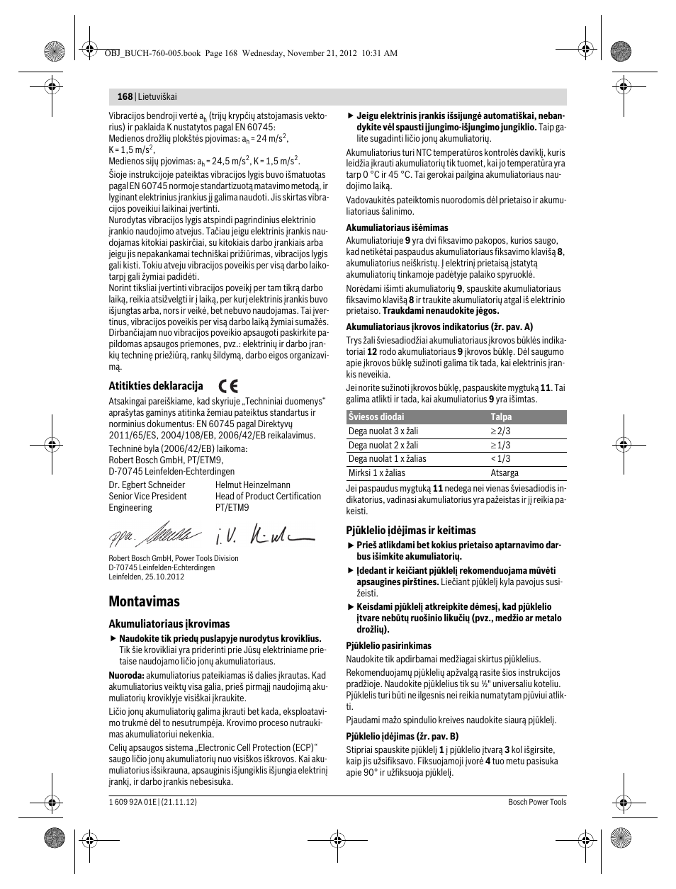 Montavimas | Bosch GSA 18 V-LI Professional User Manual | Page 168 / 189