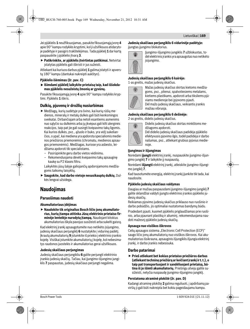 Naudojimas | Bosch GSA 18 V-LI Professional User Manual | Page 169 / 189