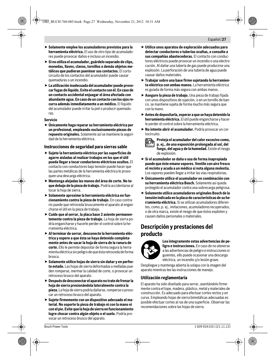 Descripción y prestaciones del producto | Bosch GSA 18 V-LI Professional User Manual | Page 27 / 189