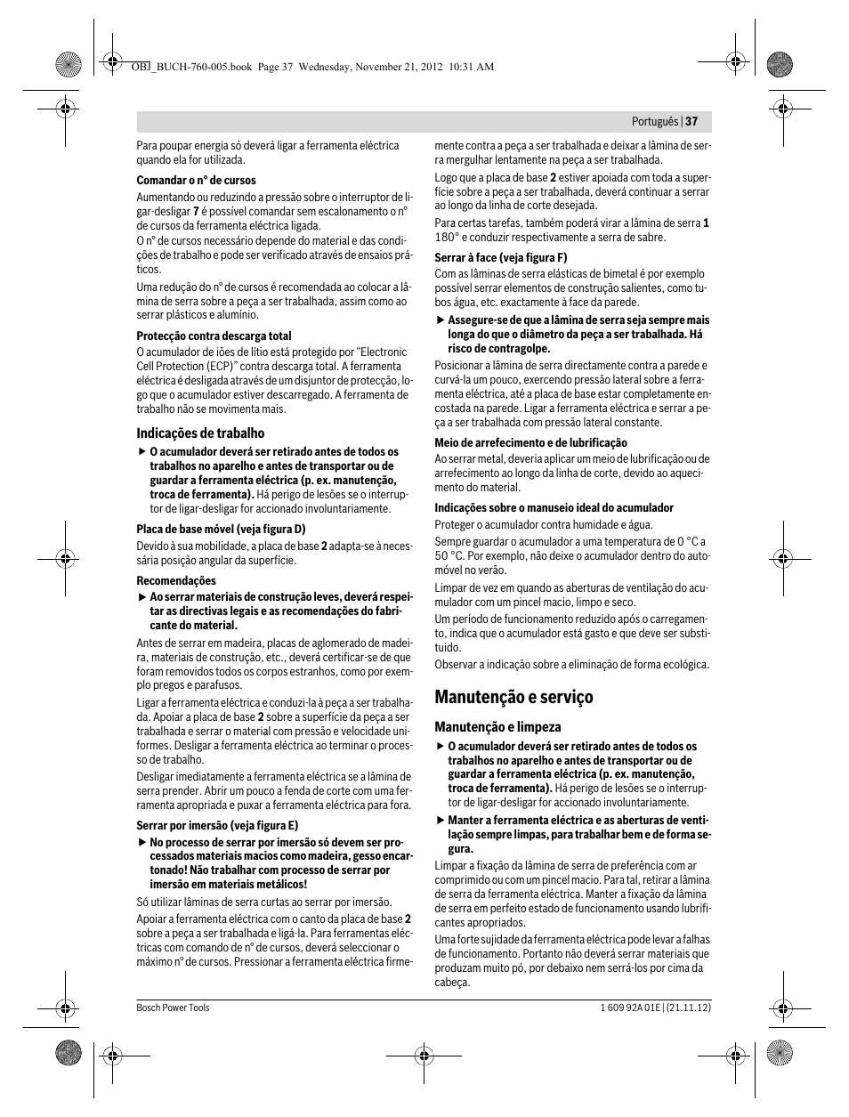 Manutenção e serviço | Bosch GSA 18 V-LI Professional User Manual | Page 37 / 189