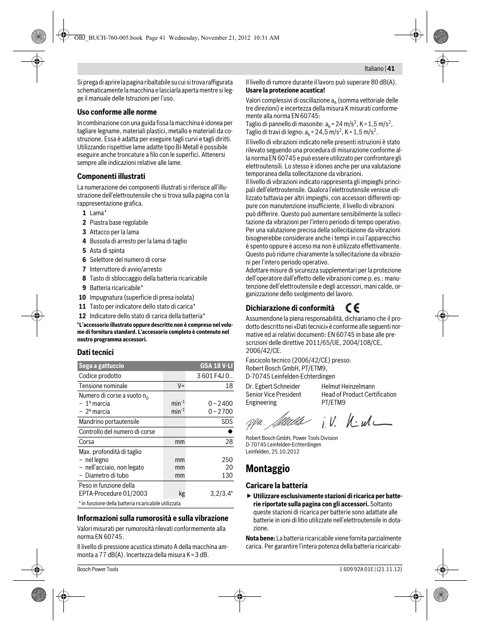 Montaggio | Bosch GSA 18 V-LI Professional User Manual | Page 41 / 189