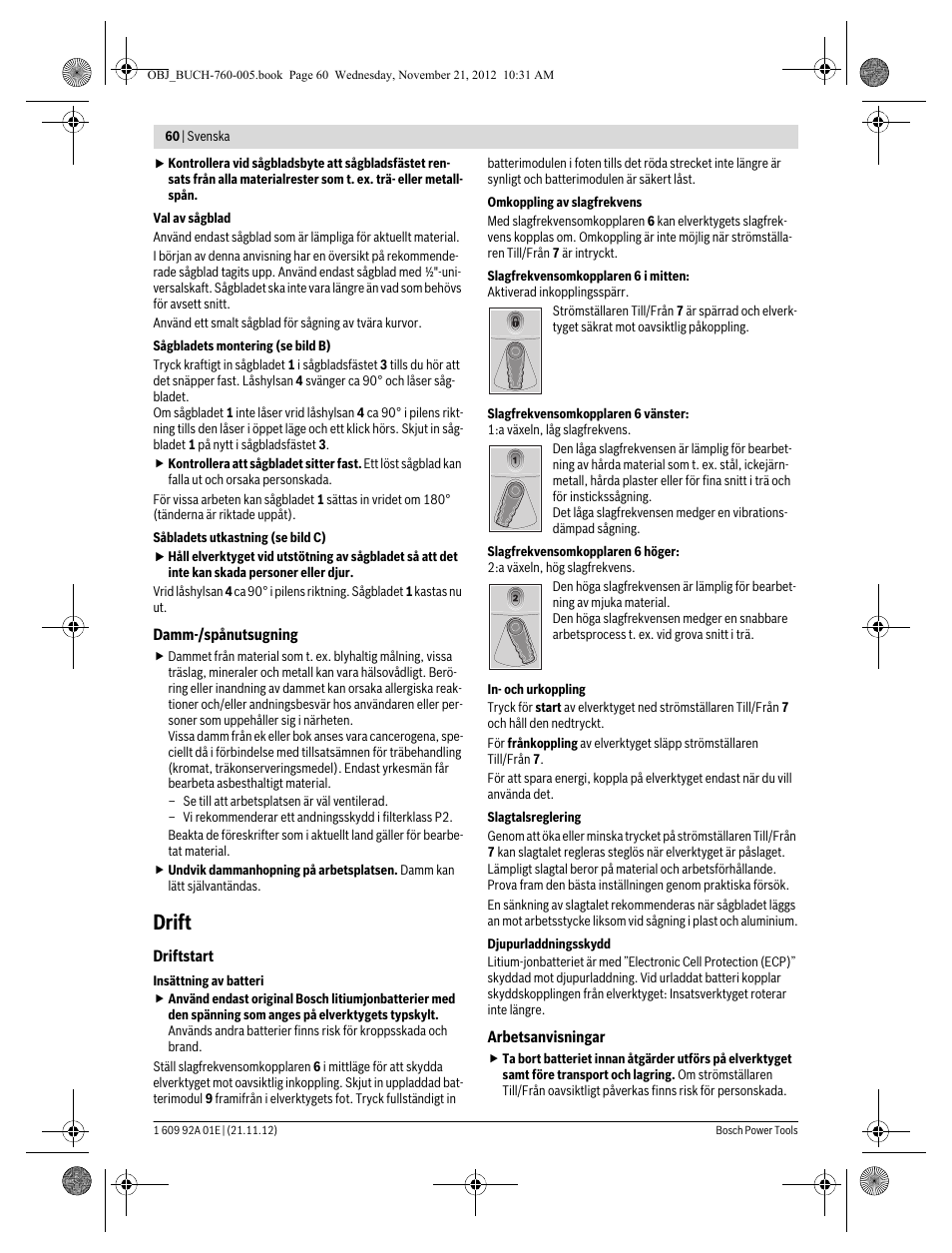 Drift | Bosch GSA 18 V-LI Professional User Manual | Page 60 / 189