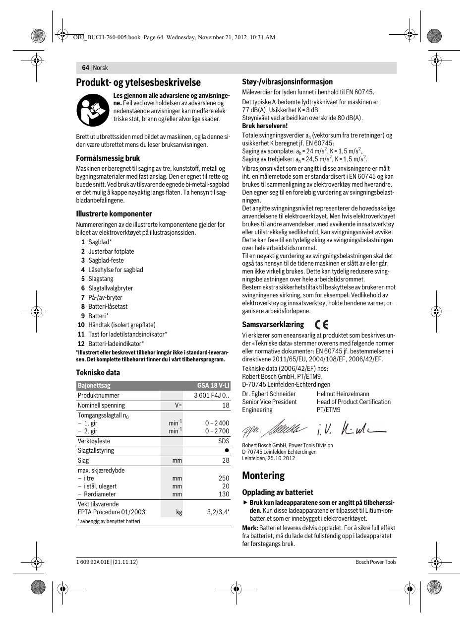 Produkt- og ytelsesbeskrivelse, Montering | Bosch GSA 18 V-LI Professional User Manual | Page 64 / 189