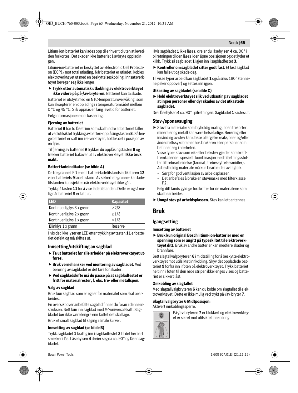 Bruk | Bosch GSA 18 V-LI Professional User Manual | Page 65 / 189