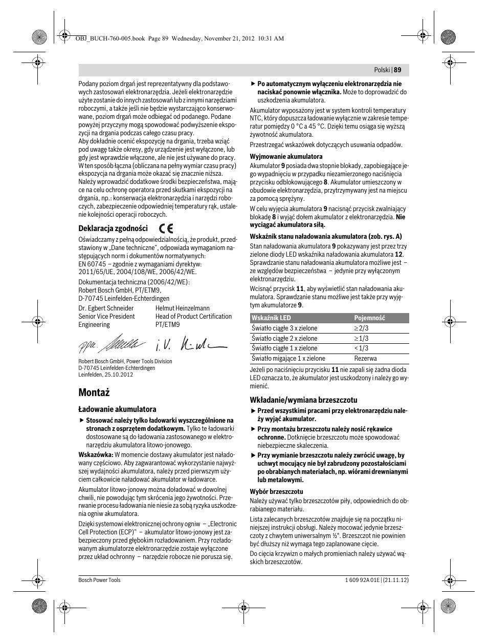 Montaż | Bosch GSA 18 V-LI Professional User Manual | Page 89 / 189