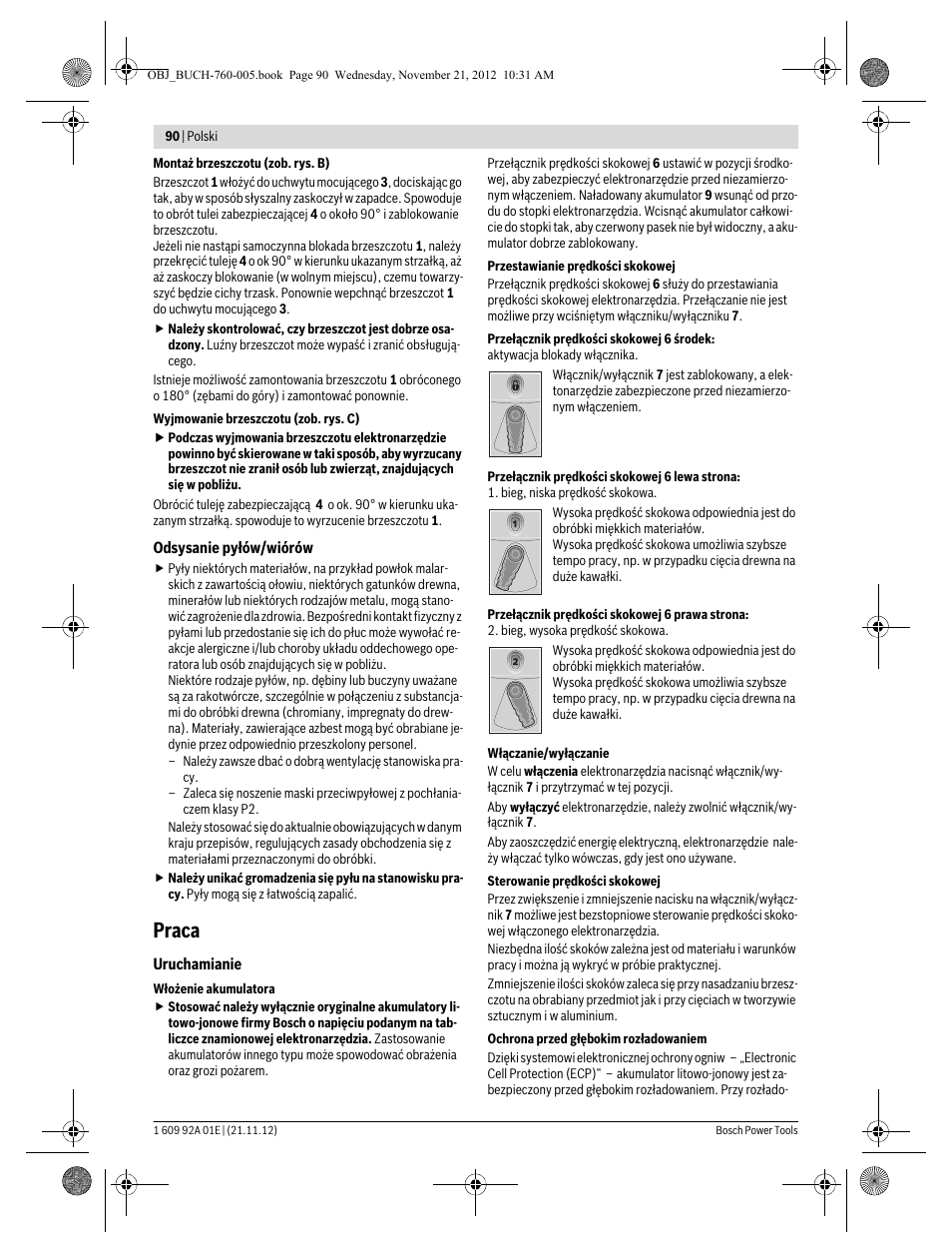 Praca | Bosch GSA 18 V-LI Professional User Manual | Page 90 / 189