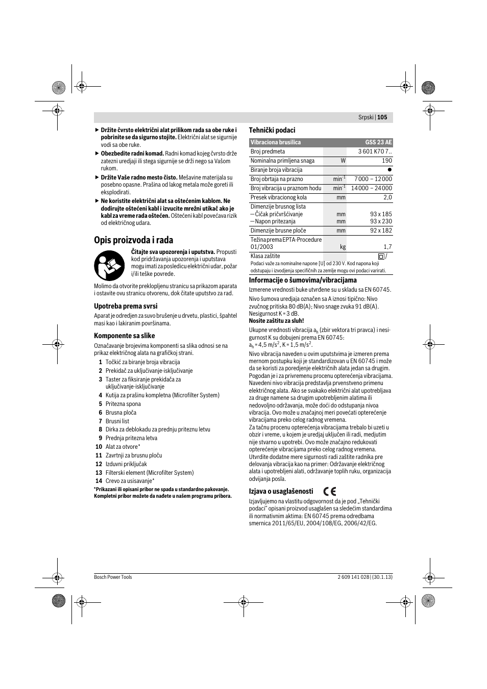 Opis proizvoda i rada | Bosch GSS 23 AE Professional User Manual | Page 105 / 130