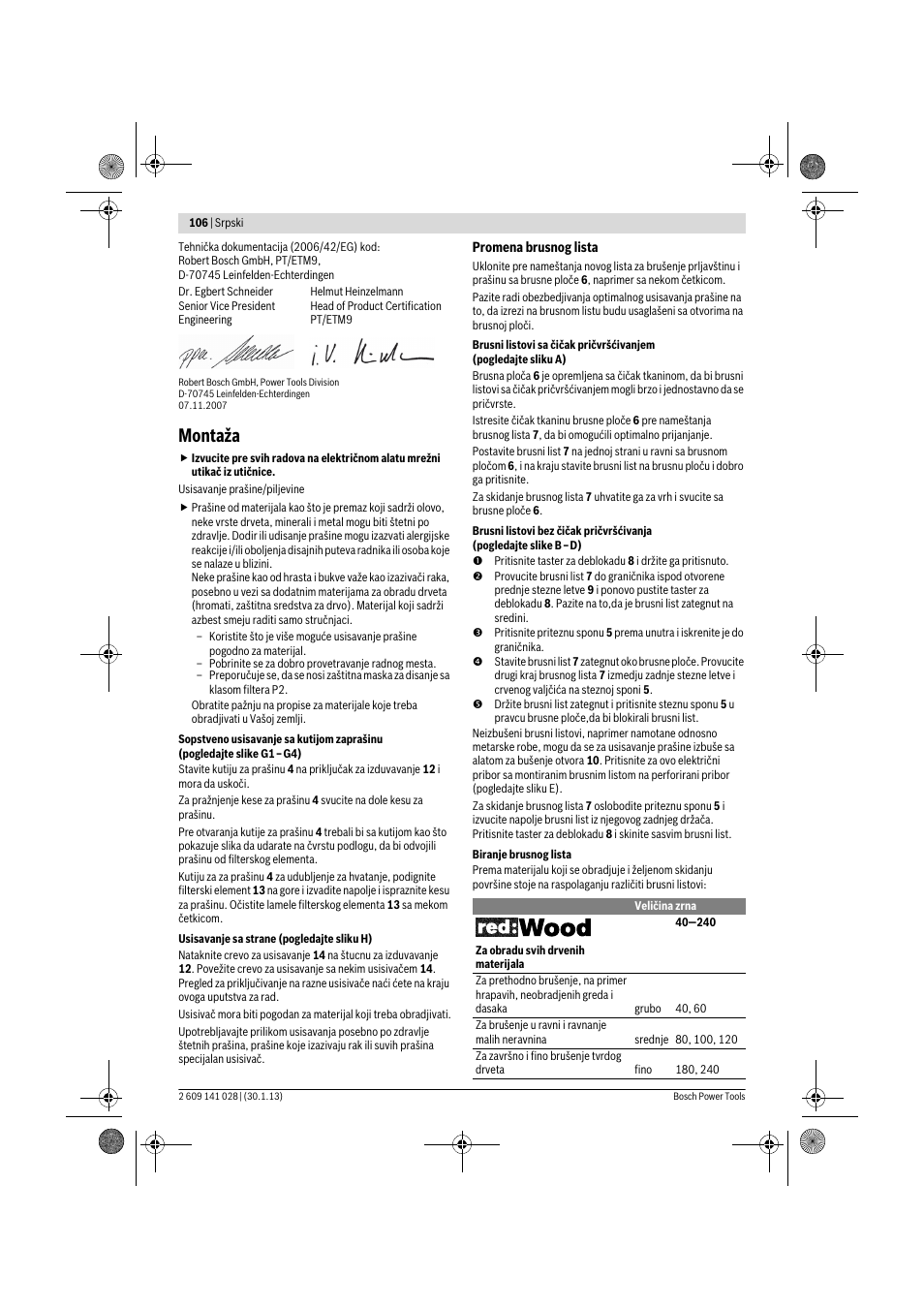 Montaža | Bosch GSS 23 AE Professional User Manual | Page 106 / 130