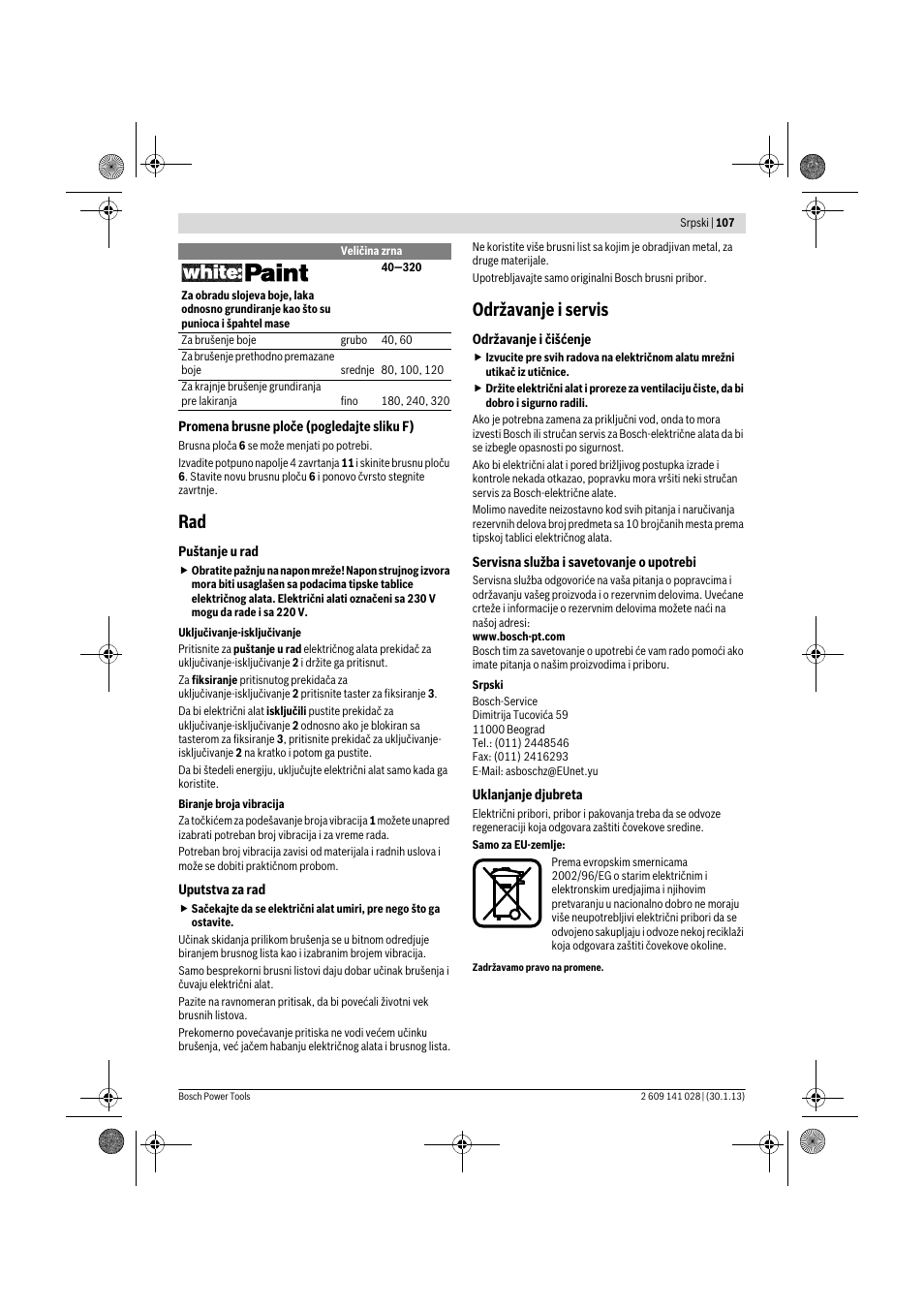 Održavanje i servis | Bosch GSS 23 AE Professional User Manual | Page 107 / 130
