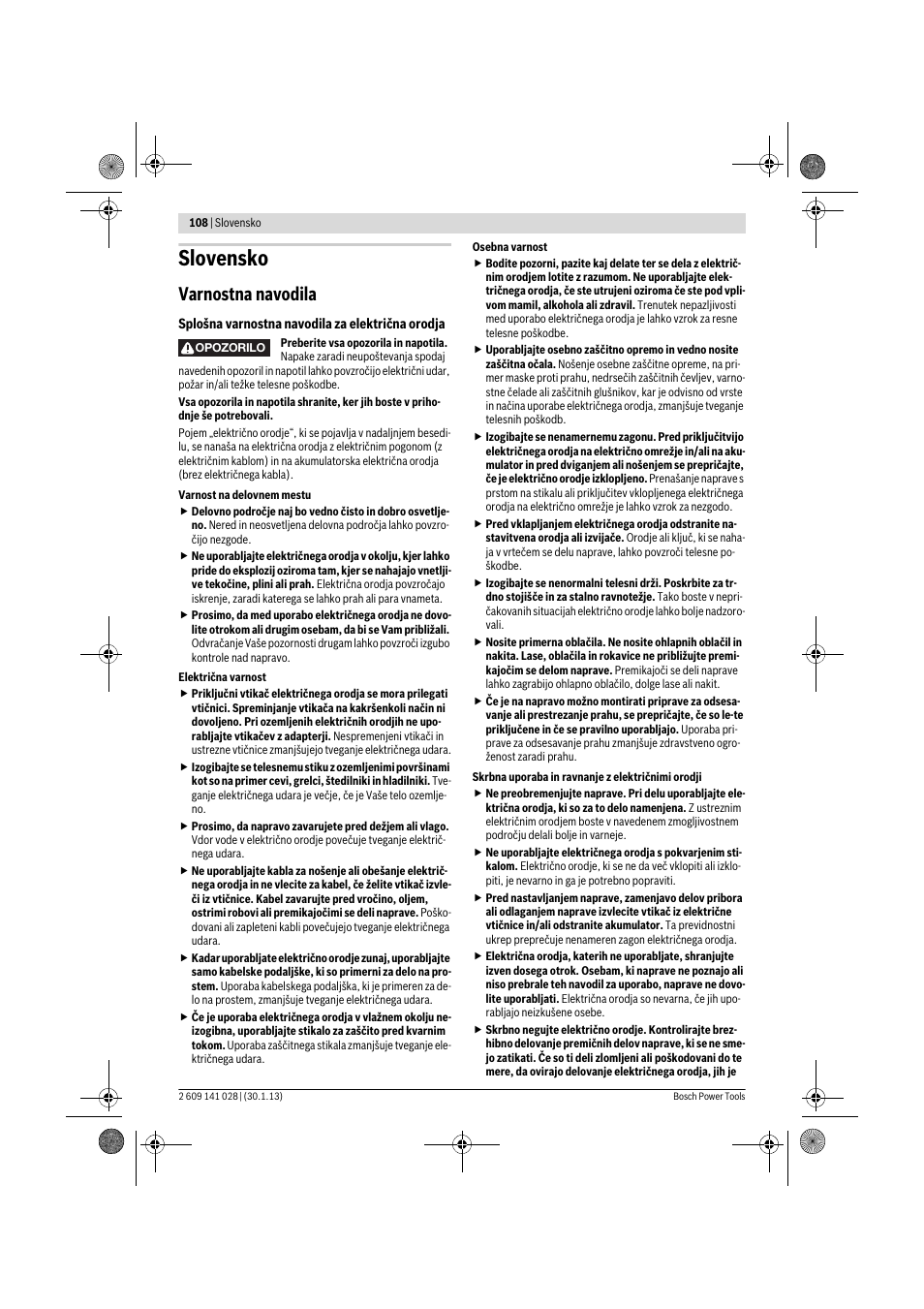 Slovensko, Varnostna navodila | Bosch GSS 23 AE Professional User Manual | Page 108 / 130