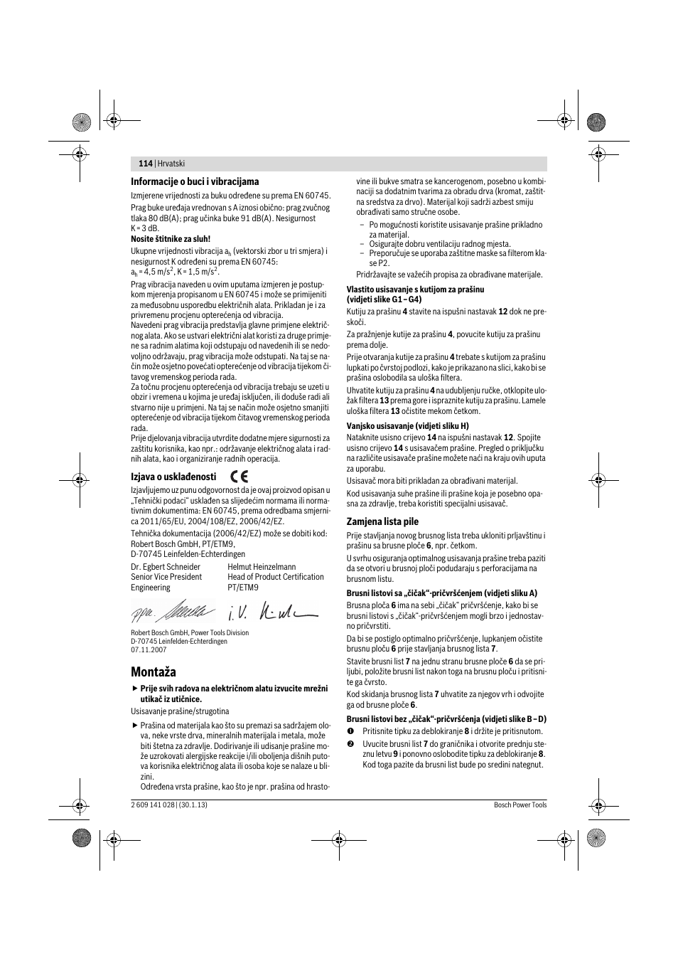 Montaža | Bosch GSS 23 AE Professional User Manual | Page 114 / 130