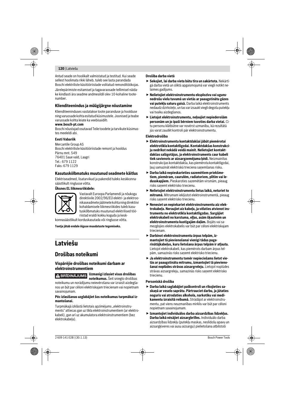 Latviešu | Bosch GSS 23 AE Professional User Manual | Page 120 / 130