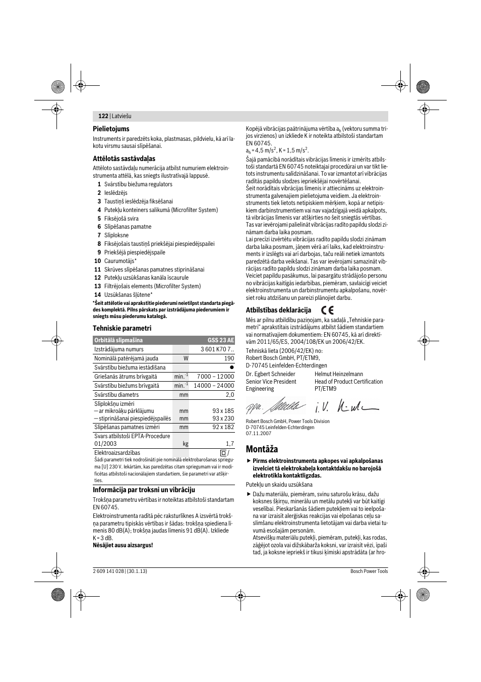 Montāža | Bosch GSS 23 AE Professional User Manual | Page 122 / 130