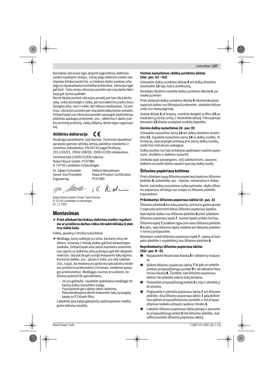 Montavimas | Bosch GSS 23 AE Professional User Manual | Page 127 / 130