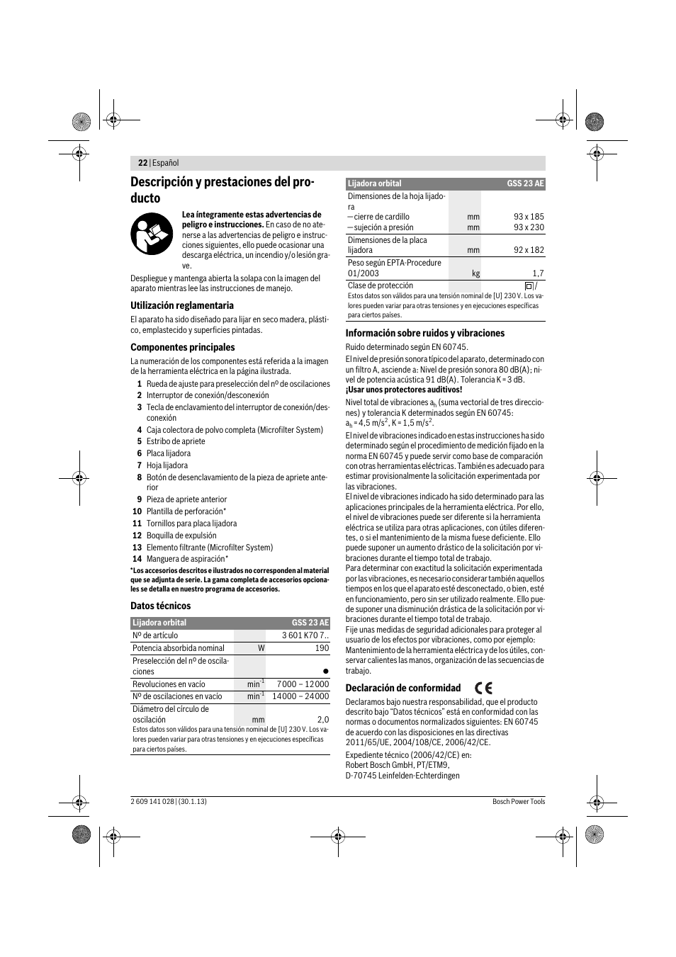 Descripción y prestaciones del pro- ducto | Bosch GSS 23 AE Professional User Manual | Page 22 / 130