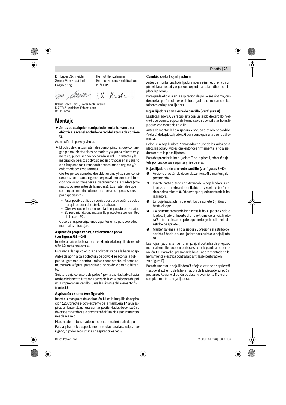 Montaje | Bosch GSS 23 AE Professional User Manual | Page 23 / 130