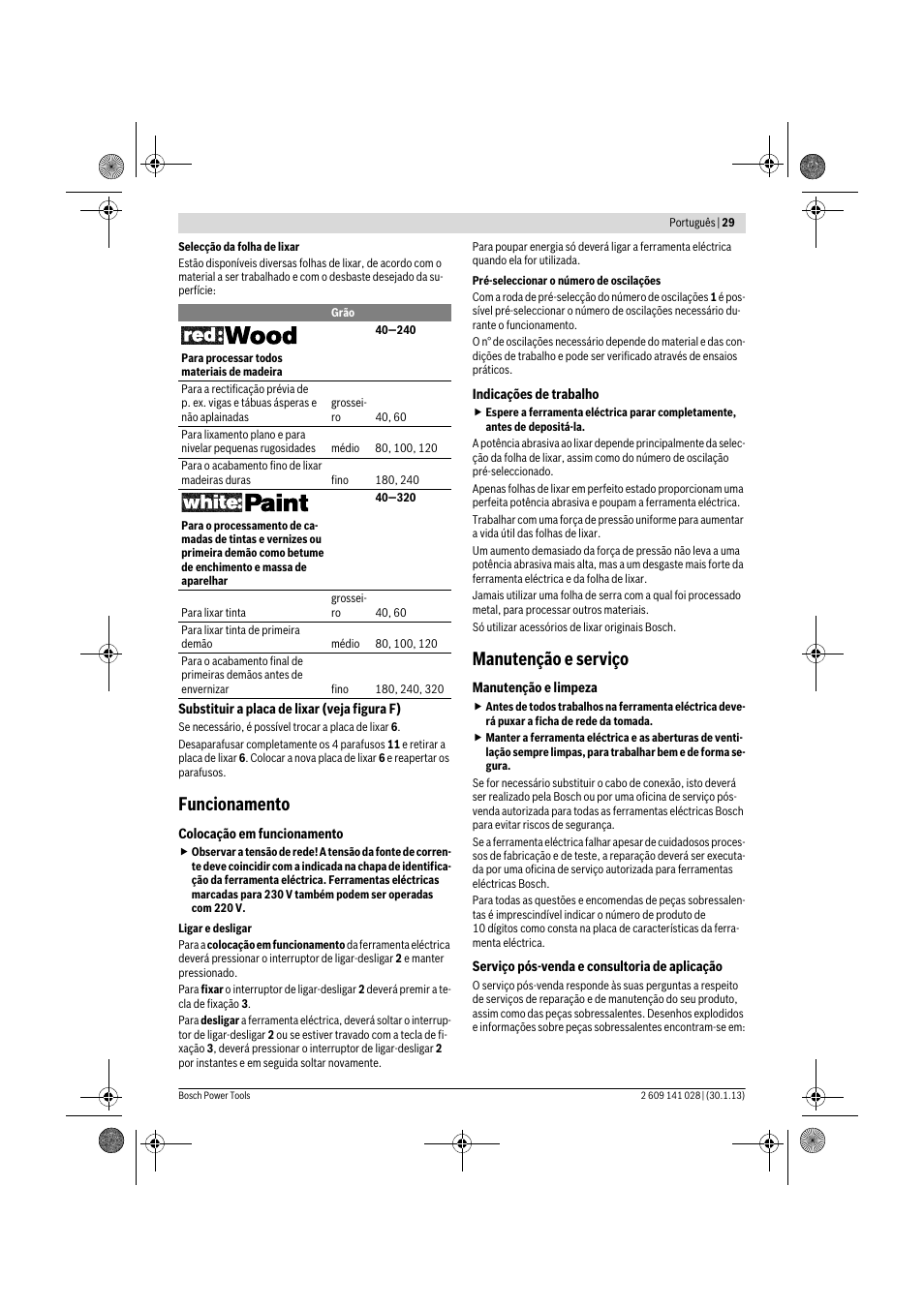 Funcionamento, Manutenção e serviço | Bosch GSS 23 AE Professional User Manual | Page 29 / 130