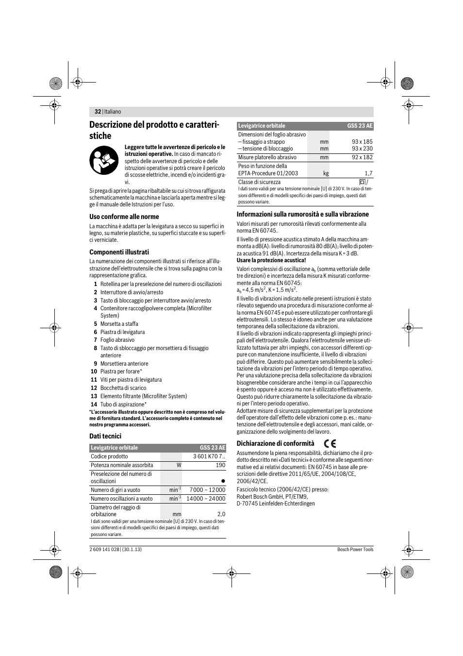Descrizione del prodotto e caratteri- stiche | Bosch GSS 23 AE Professional User Manual | Page 32 / 130